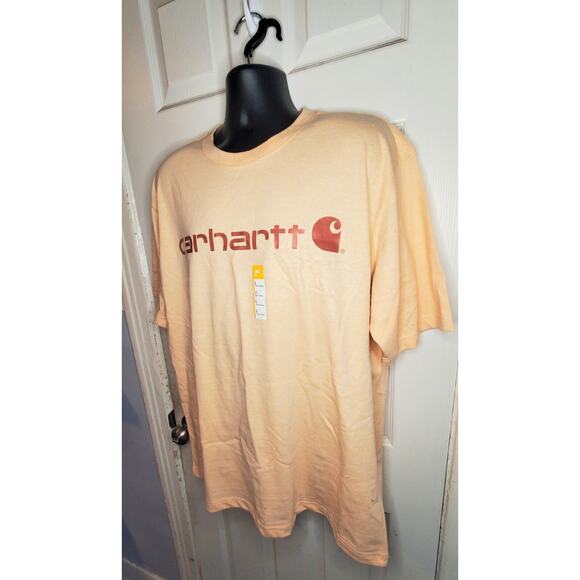 Carhartt Men's Size L Loose Fit Heavyweight Short-Sleeve Logo Graphic Pale Apri - Picture 3 of 5